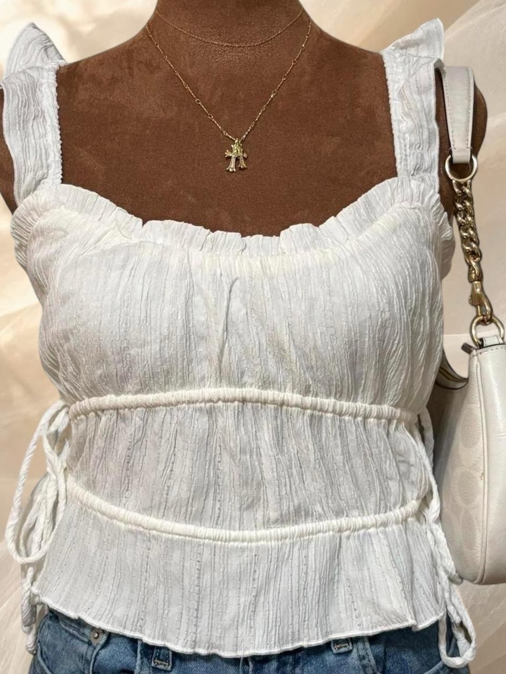 Kirious LA White Textured Ruffled Crop Top M